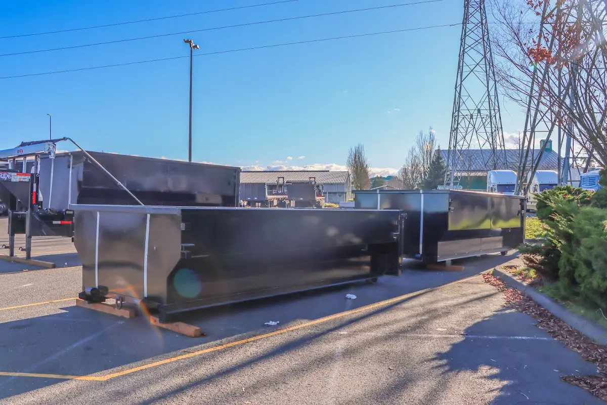 Roll-off dumpster ready for waste disposal at job site for 3 Yard Dumpster Rental in Woodinville